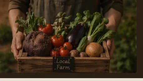 crate of local farm vegetables and bread