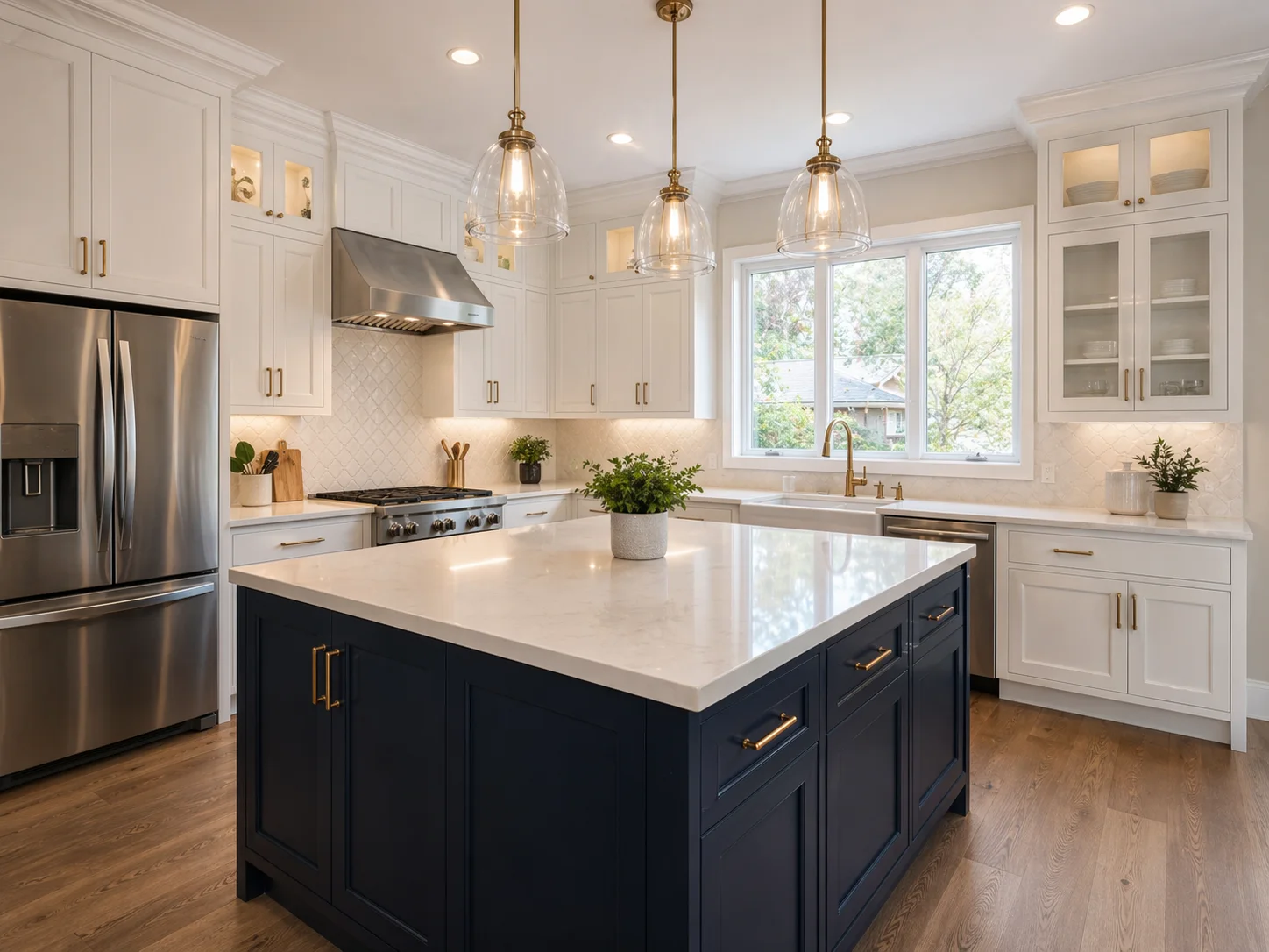 Residential remodeling project with updated kitchen and island